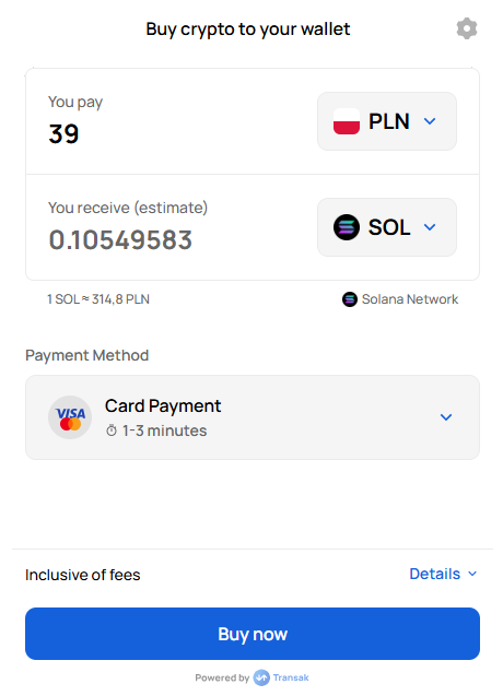 Ekran Transak - kwota 39 PLN